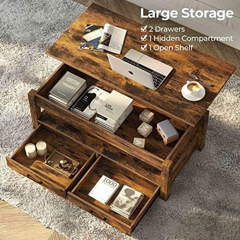 Lift Top Coffee Table with Drawers and Hidden Compartment Black C73037