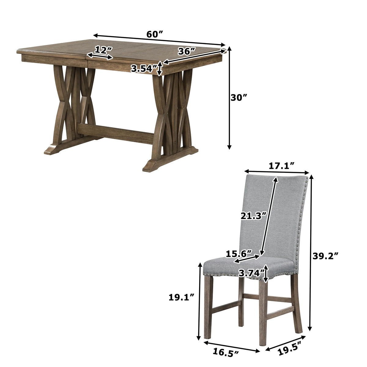 Solid Wood Extendable Dining Table Set for 6 with Upholstered Chairs P21746