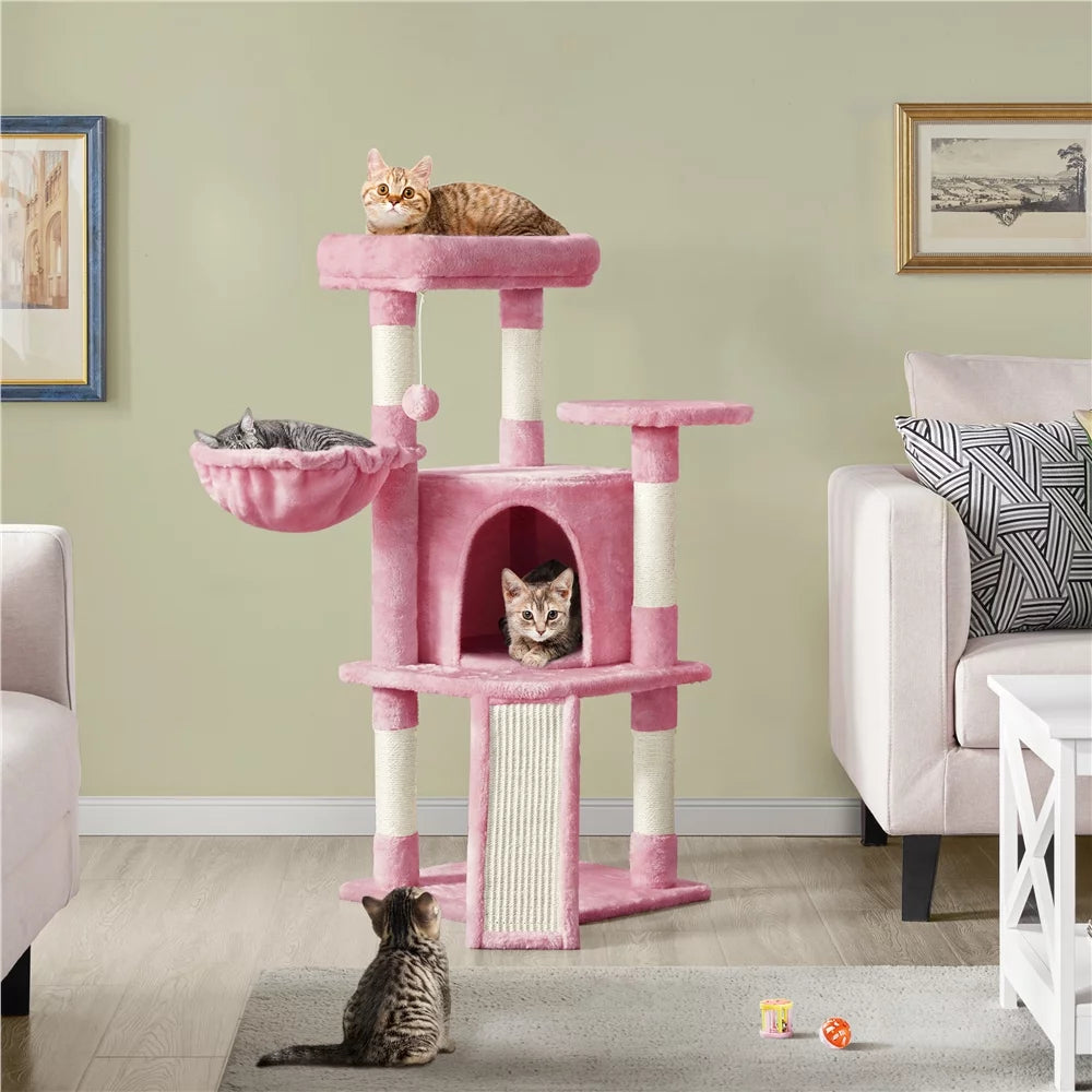 Pink Multilevel Cat Tree Tower with Condo and Perches A112