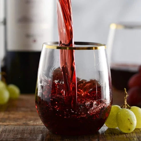 Gold Rim Stemless Plastic Wine Glasses 12 oz Pack of 6 A793366