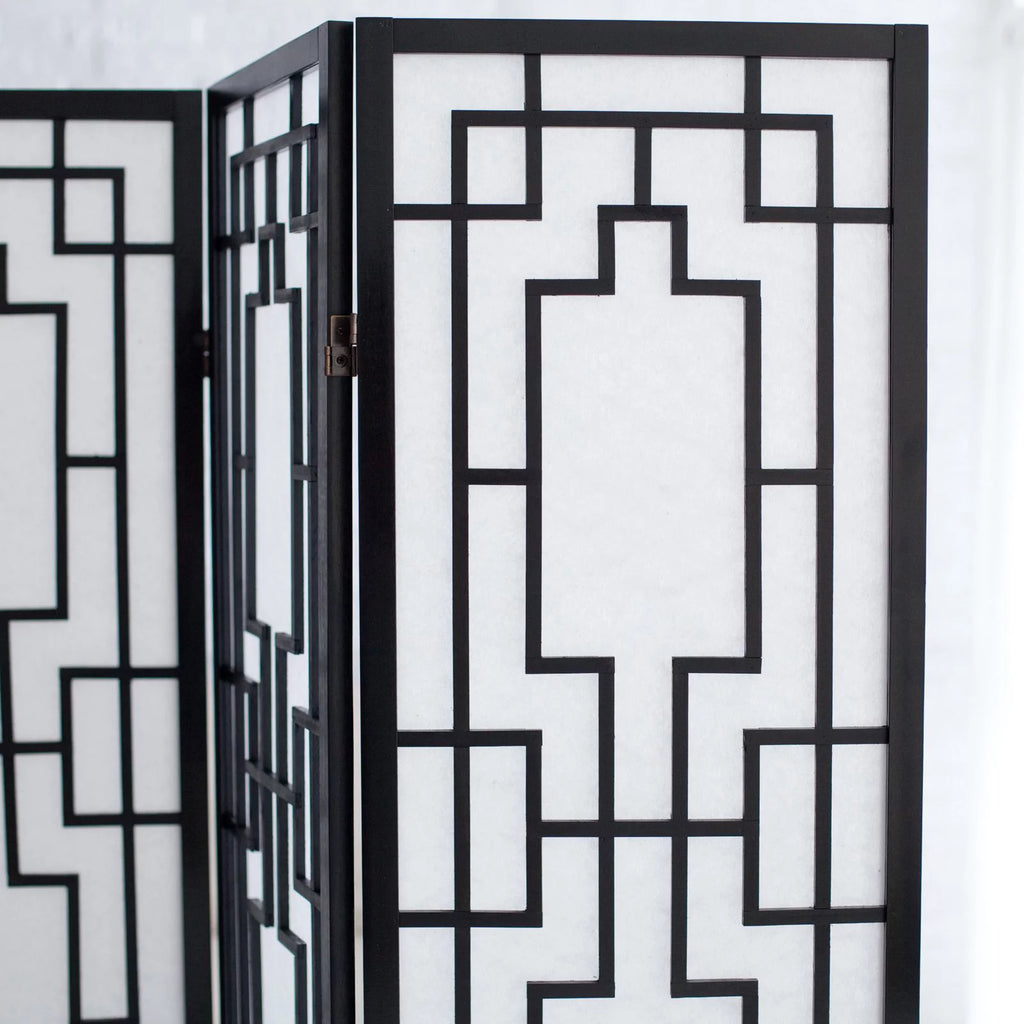 Black Paper and Wood 3-Panel Room Divider Screen P25359