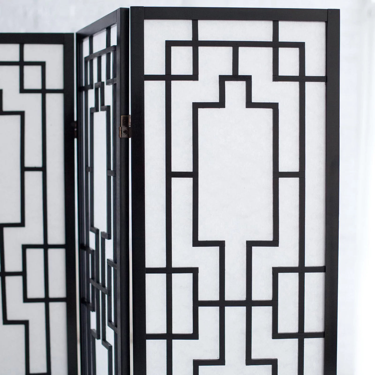 Black Paper and Wood 3-Panel Room Divider Screen P25359