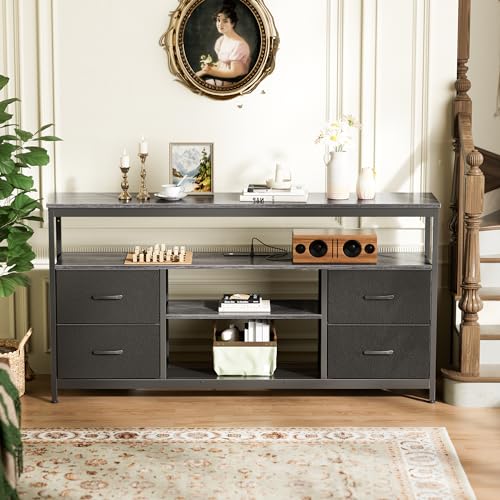 Black 4 Drawer TV Stand Dresser with Power Outlets and LED Lights F39969