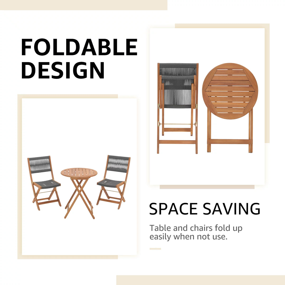 Acacia Wood Patio Bistro Set 3 Piece Gray X934