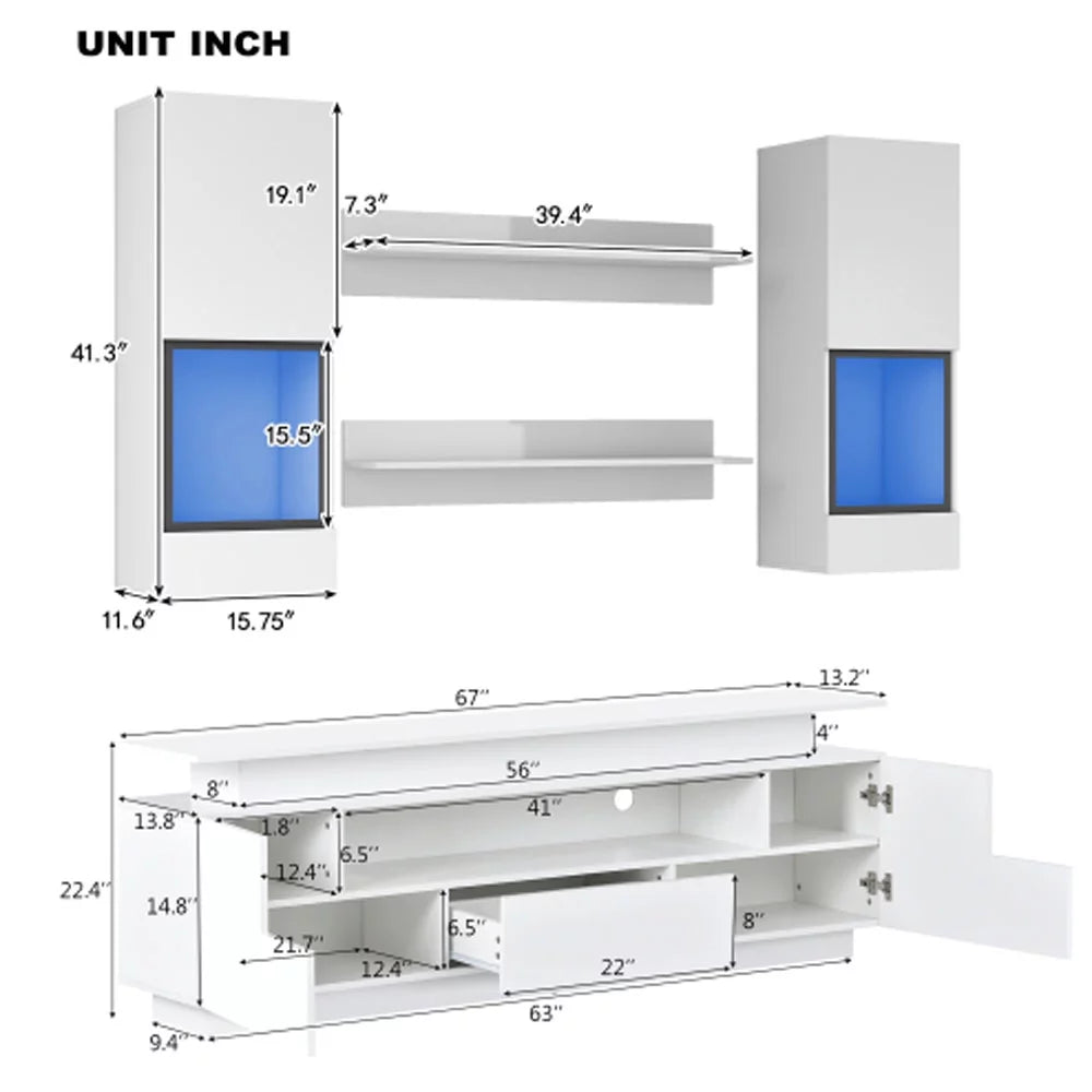 White 5 Pieces Wall Mounted Floating TV Stand Set E892681