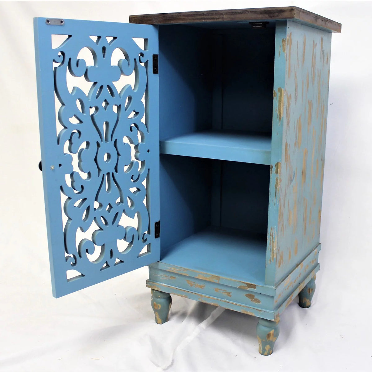 Teal Wooden End Table with Carved Legs O599650