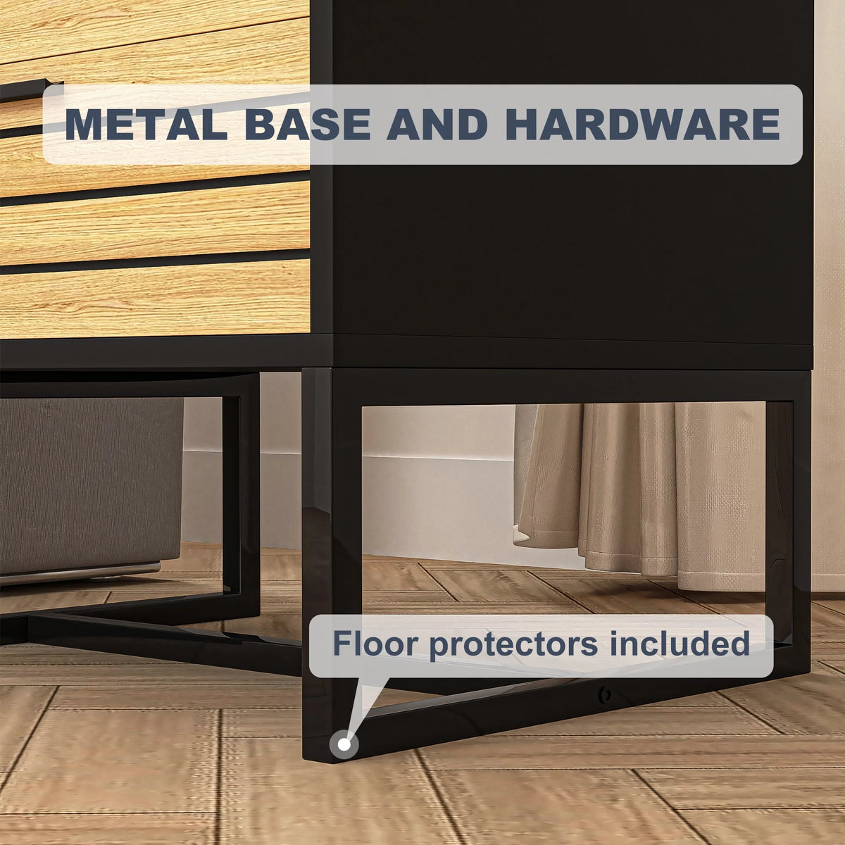 2 Tier Wooden Nightstand with Metal Leg K43294