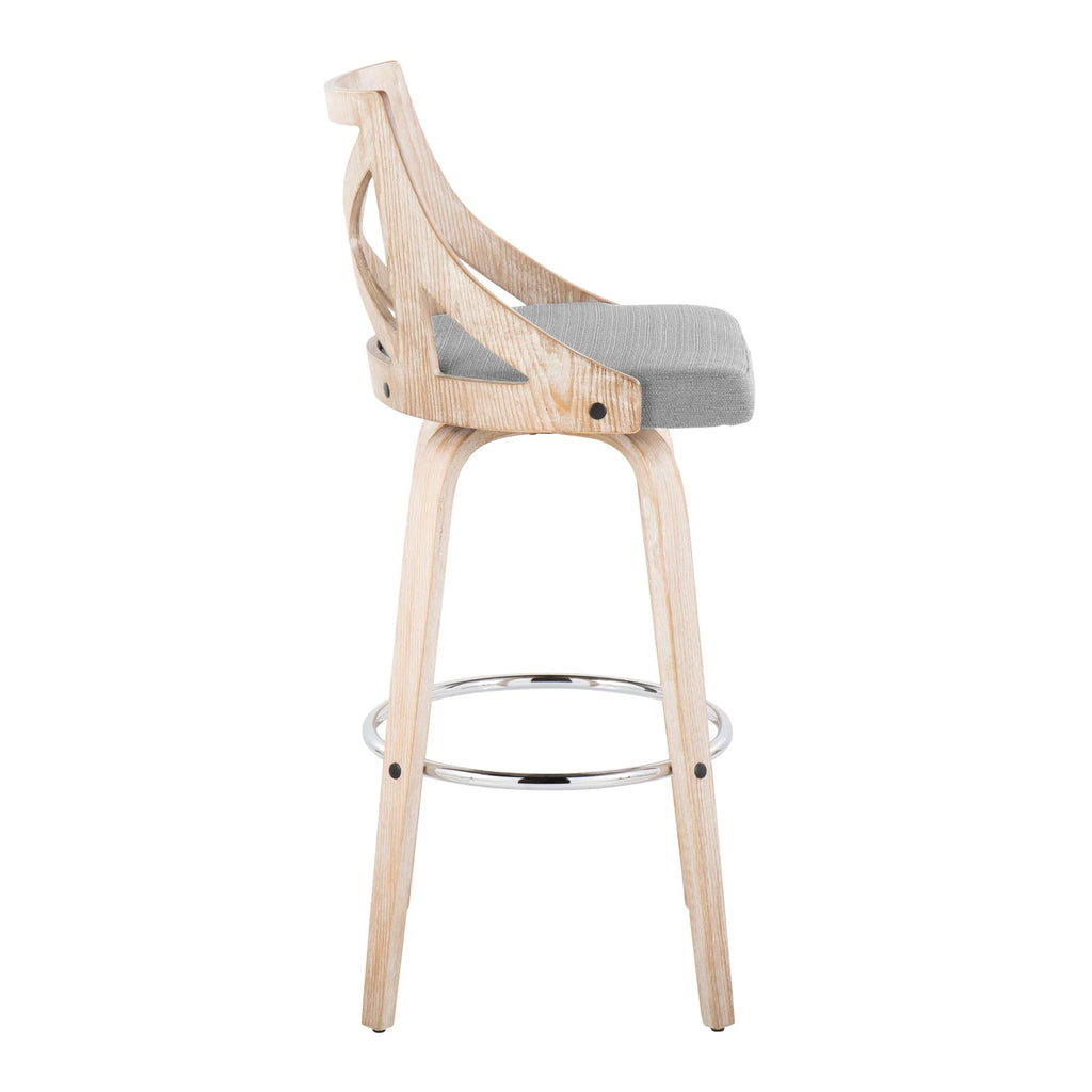 White Washed Wood Light Grey Fabric Swivel Barstool Set of 2 Q10858
