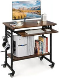 Rolling Computer Desk with Keyboard Tray and 3 Hooks H4681