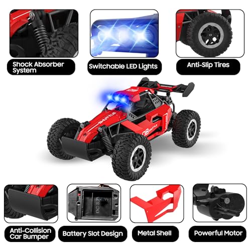 Remote Control Car with LED Lights, 2.4GHz 2WD Monster Truck, Red X451