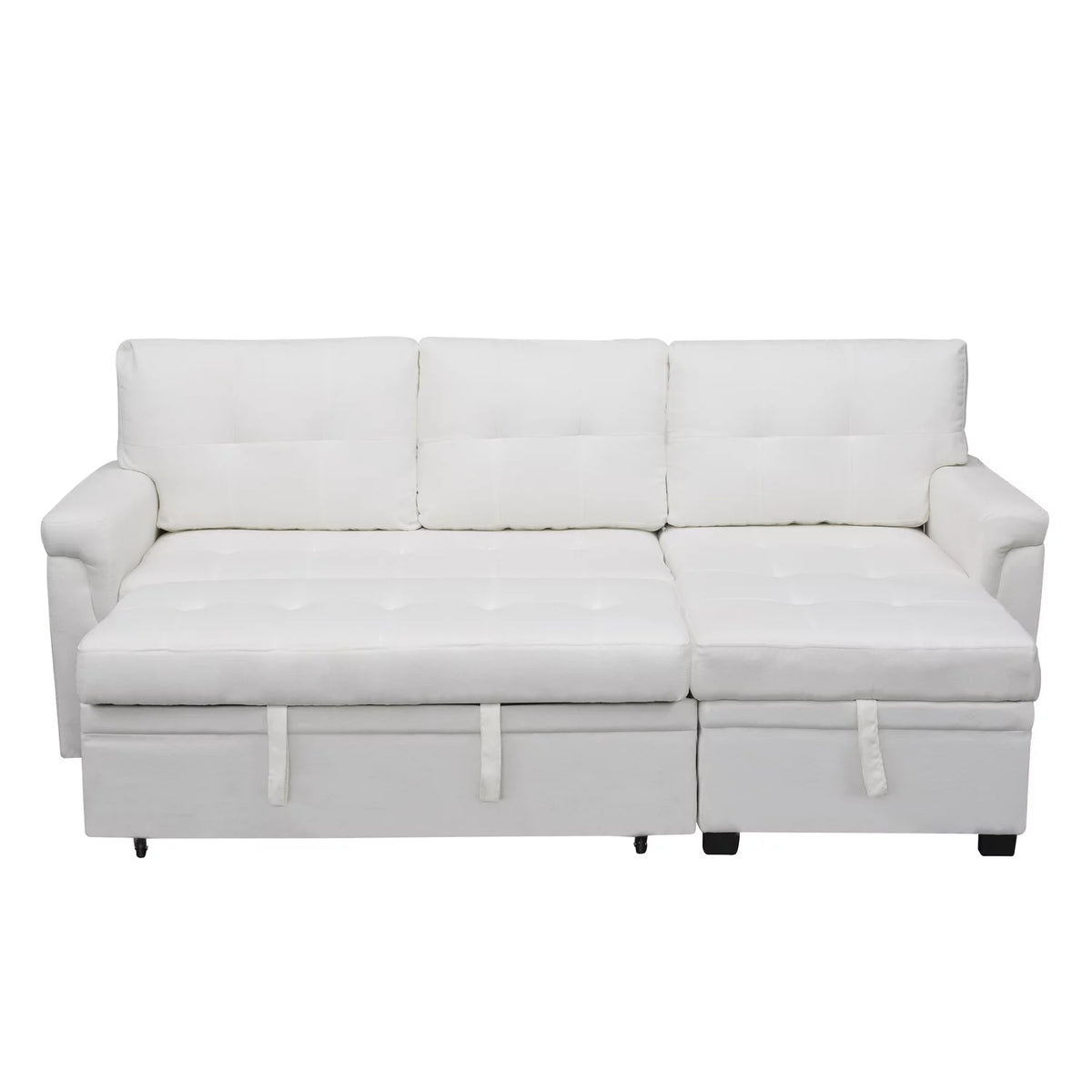 White Velvet L-Shaped Sleeper Sofa L34707