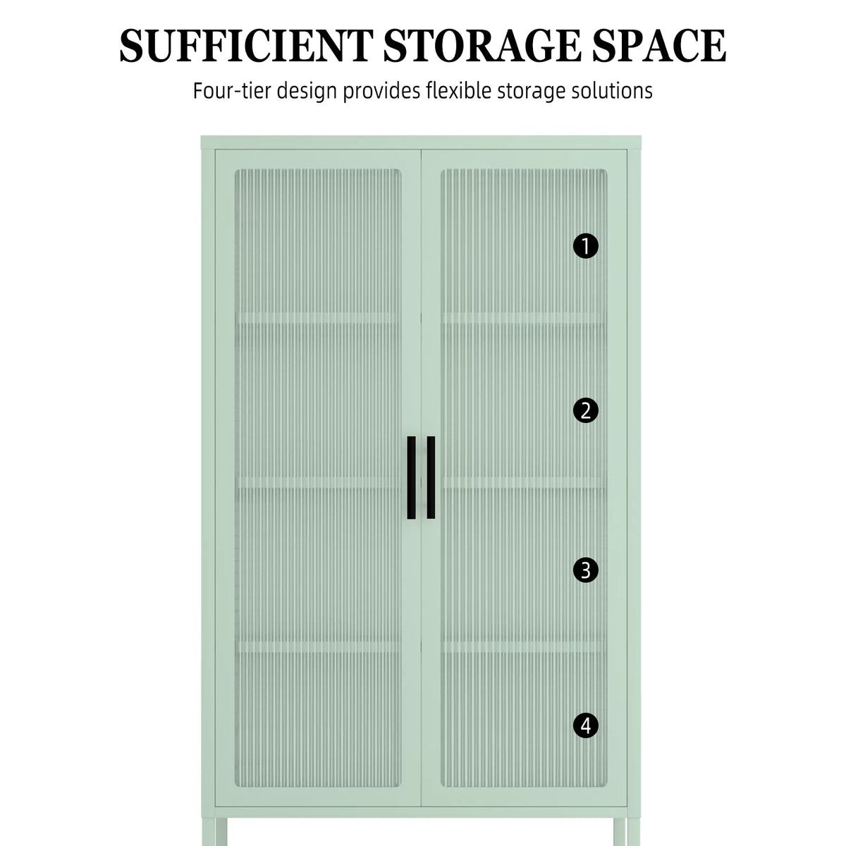 Mint green Double Glass Door Adjustable Shelves Cold-Rolled Steel Storage Cabinet S3617