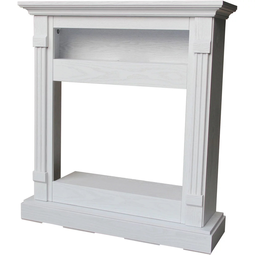 34" Freestanding White Electric Fireplace Heater with Storage Shelf & Remote Control J4860