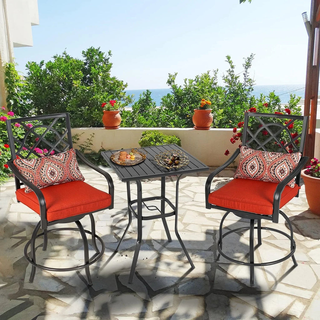 Black Metal Patio Bar Table with Umbrella Hole V450