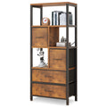 5 Tier Book Shelf with 4 Drawers, Rustic Oak Shelves & Metal Frame X514