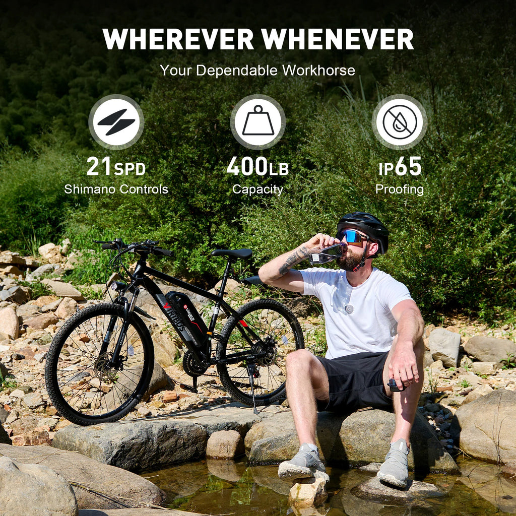 Electric Mountain Bicycle 26" 350W 48V Lithium Battery Black B73354
