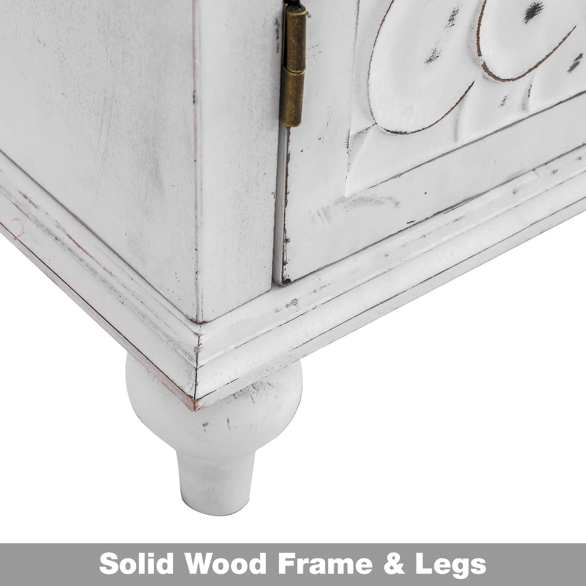2-Door Retro Storage Cabinet with Carved Finch Feather Pattern White A99397