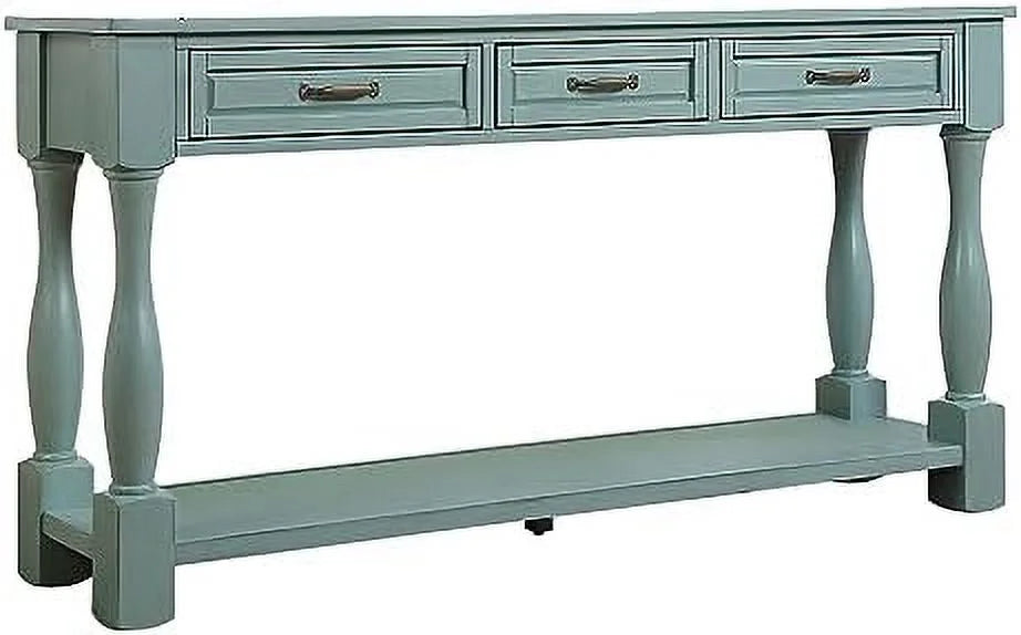 White 63 inch Wood Console Table with 3 Drawers V7063