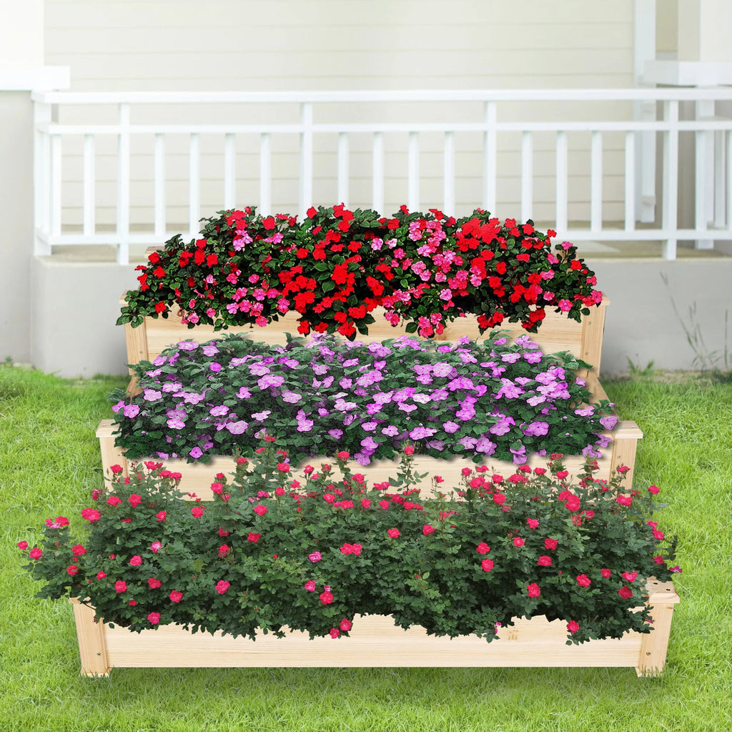 3 Tier Raised Wooden Garden Bed Planter Box D599673