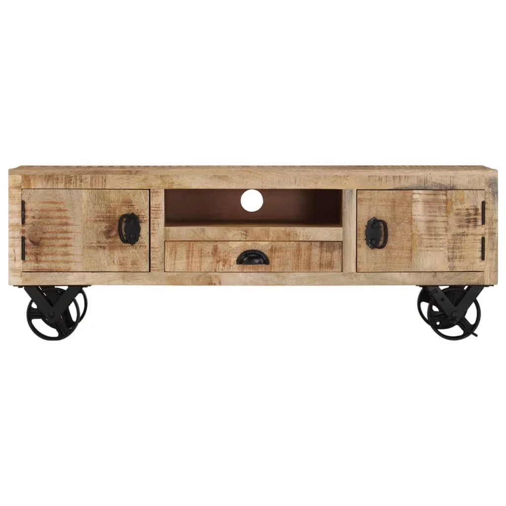 Rough Mango Wood Wheeled TV Stand with 2 Doors N650568
