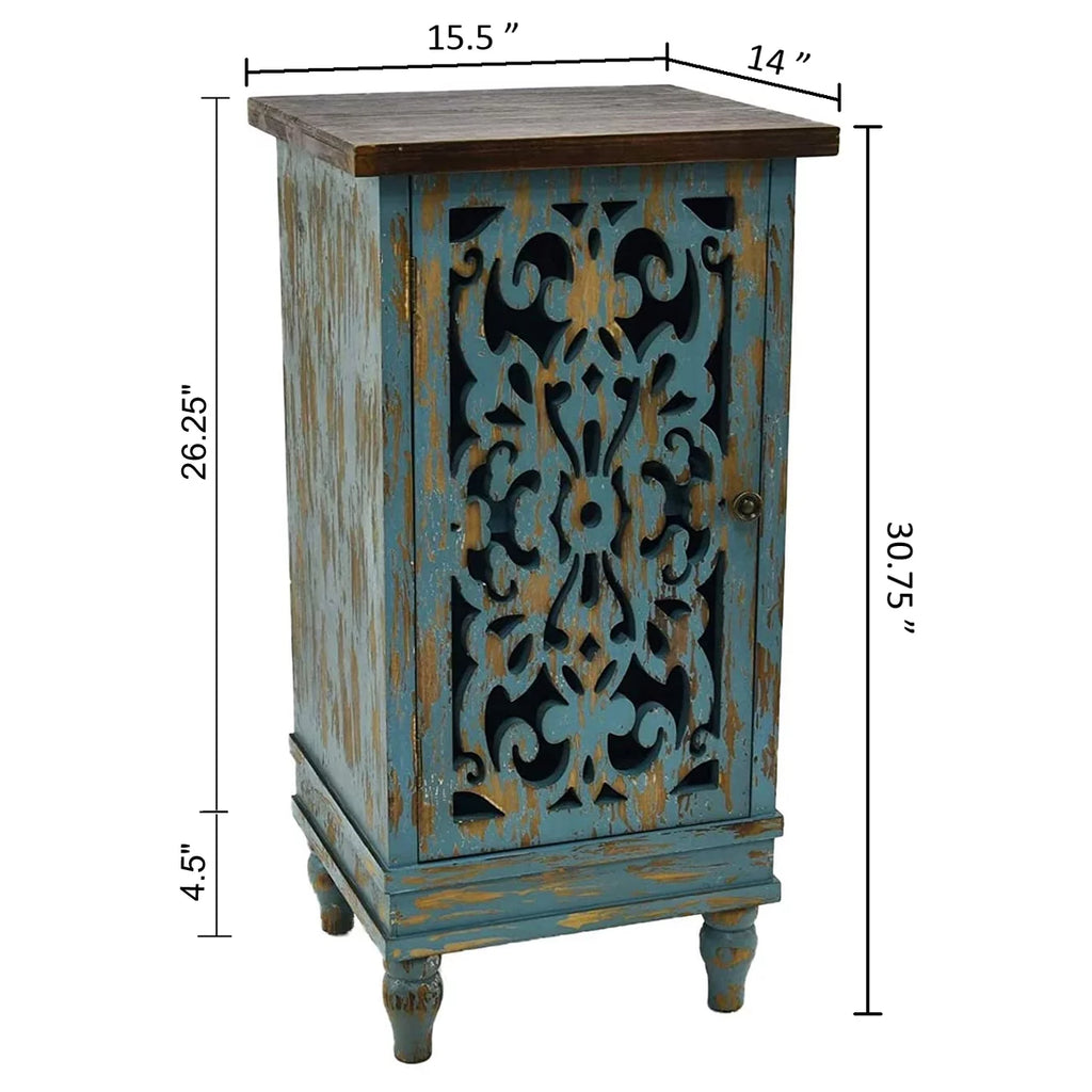 Teal Wooden End Table with Carved Legs O599650