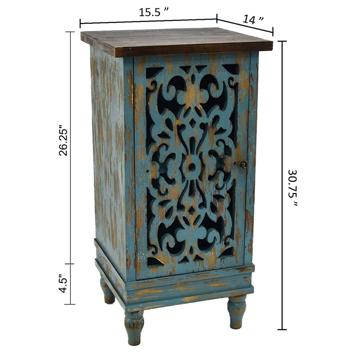 Teal Wooden End Table with Carved Legs O599650