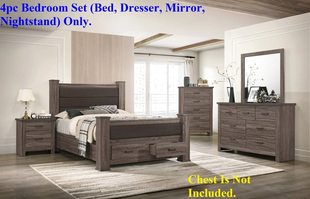 Eastern King Size 4pc Wooden Bedroom Set with Dresser Mirror Nightstand M3279