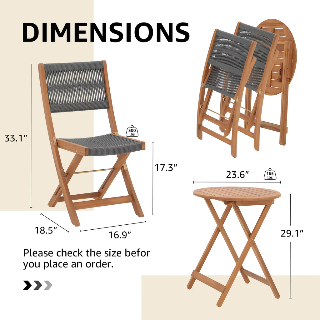 Acacia Wood Patio Bistro Set 3 Piece Gray X934