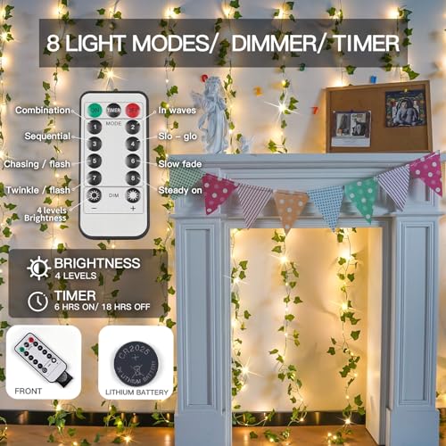 200 LED 6.5ft x 6.5ft Pothos Fairy Curtain Lights with Remote Warm White M8137