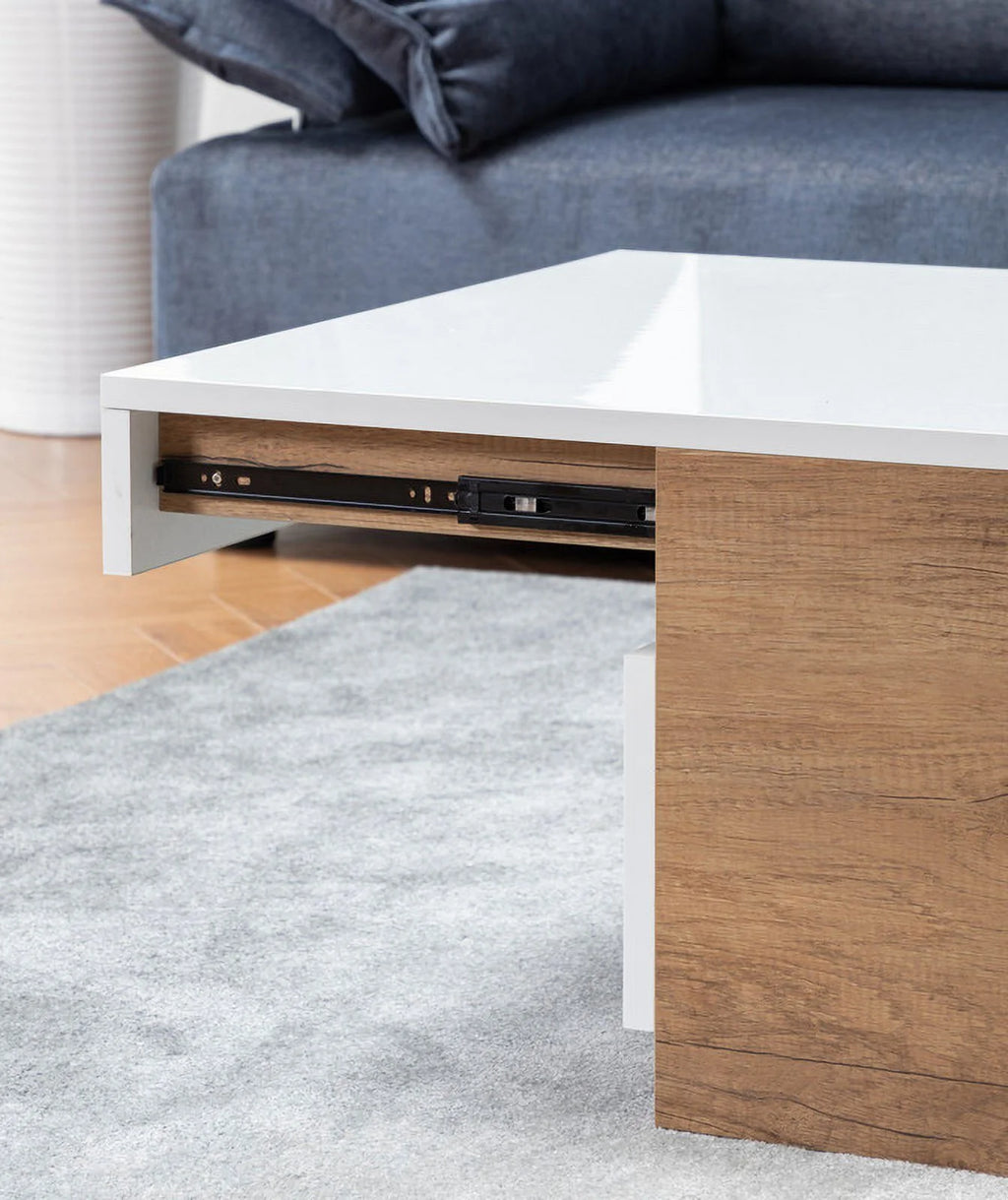 27.50 Inch Light Brown Wood Coffee Table with 2 Drawers S8929