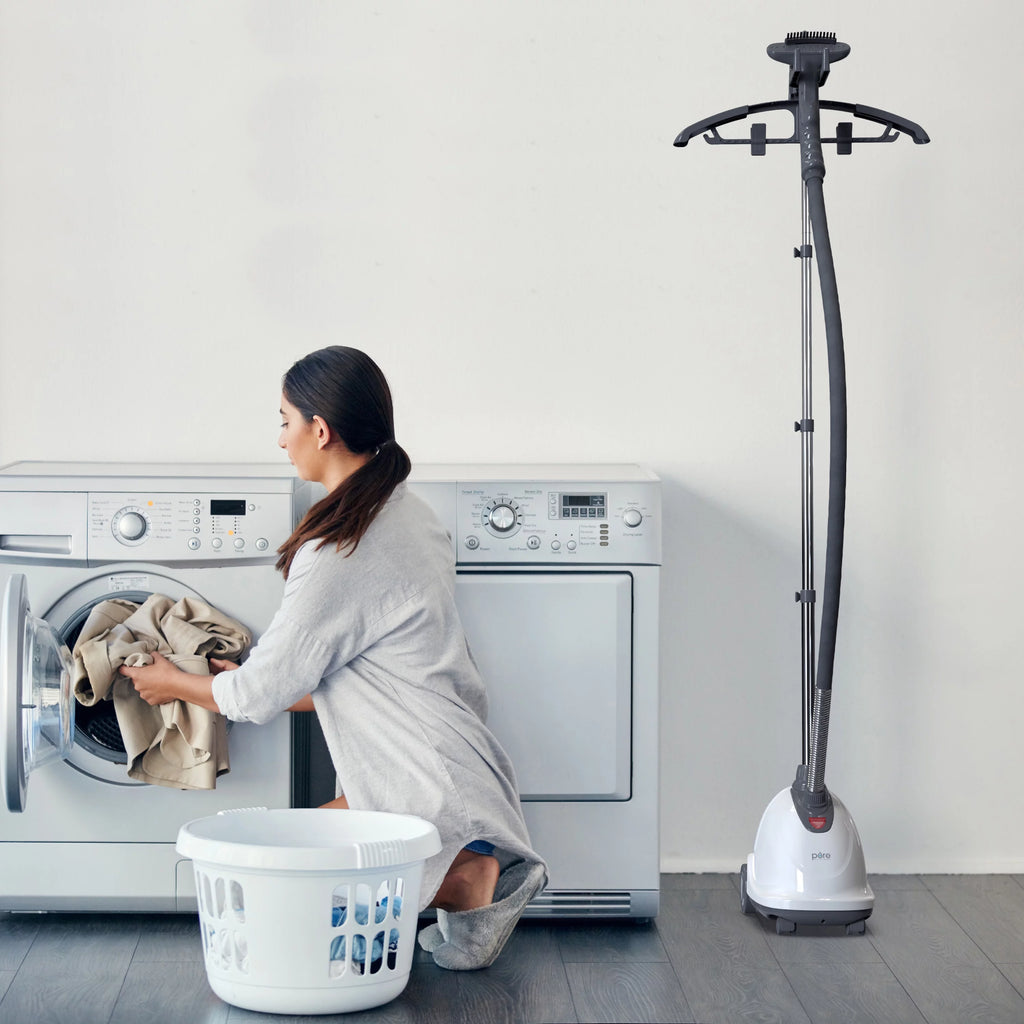 Standing Steamer with Garment Hanger, Fabric Brush and Easy-roll Wheels P854144