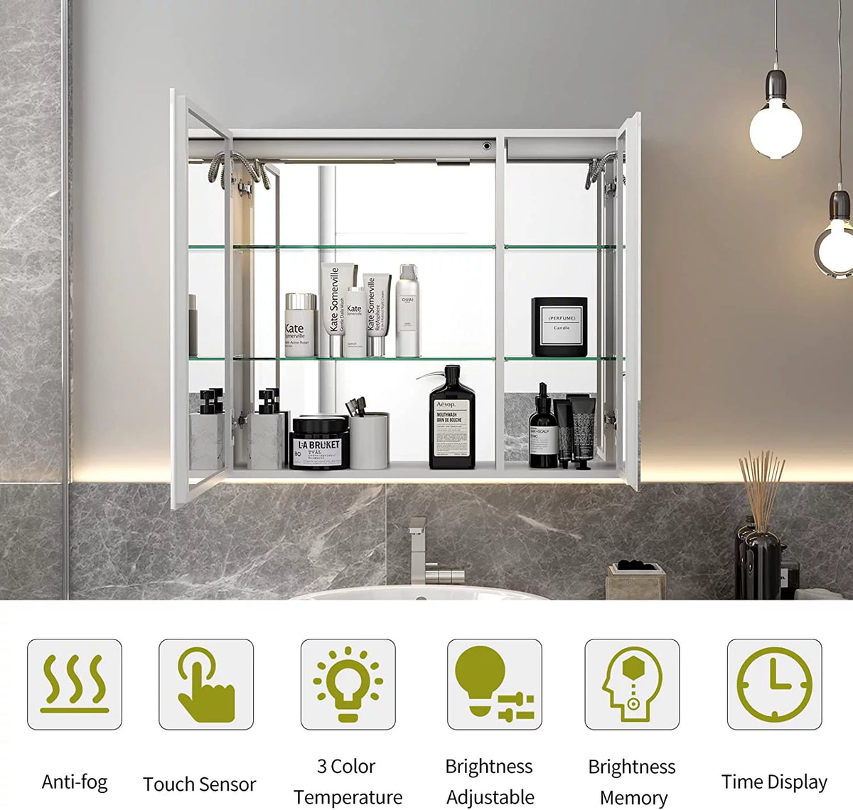 White LED Bathroom Mirror Cabinet D4167