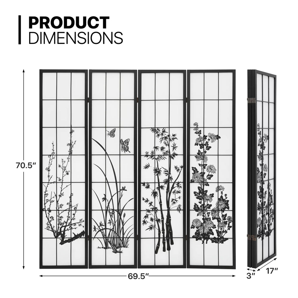 4 Panel Wood Folding Room Divider C9128