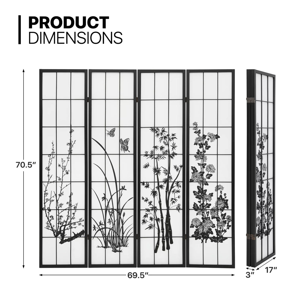 4 Panel Wood Folding Room Divider C9128