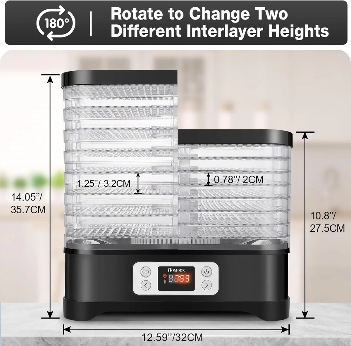 Electric 400W 8 Trays Food Dehydrator Machine with Digital Timer and Temperature Control, BPA Free Black D48785