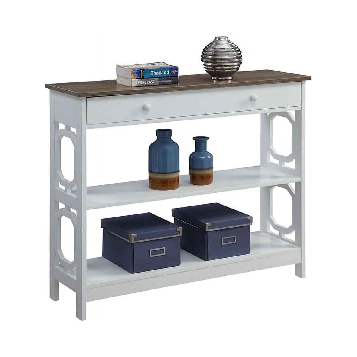 Contemporary One-Drawer Console Table in Espresso and White Wood C4568
