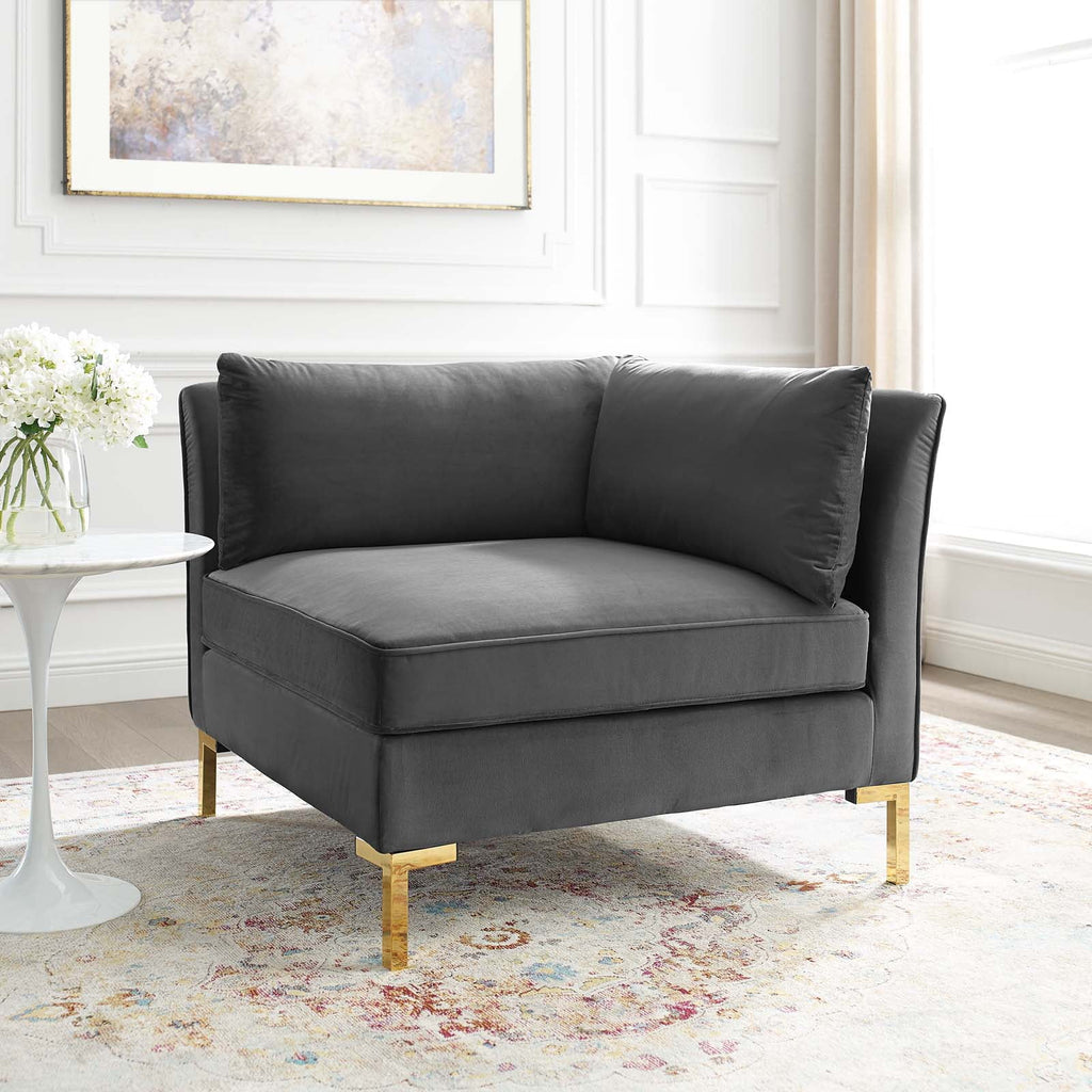 Gray Performance Velvet Sectional Sofa Corner Chair Z107