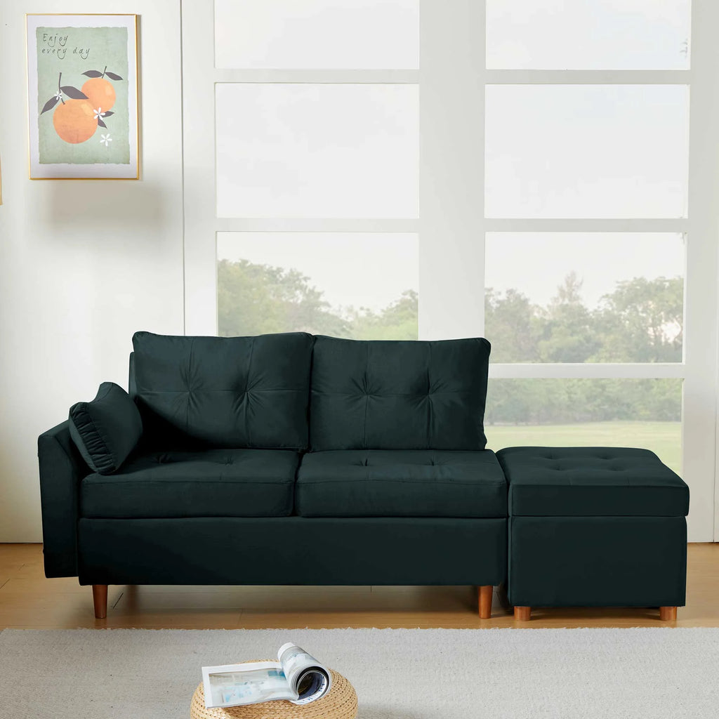 Velvet 2-3 Seat Sectional Sofa with Storage Ottoman V834