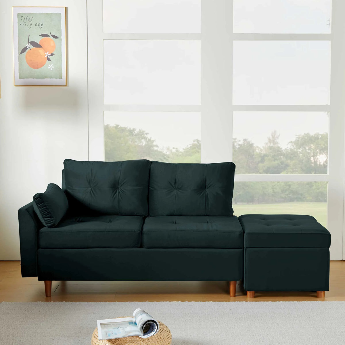 Velvet 2-3 Seat Sectional Sofa with Storage Ottoman V834