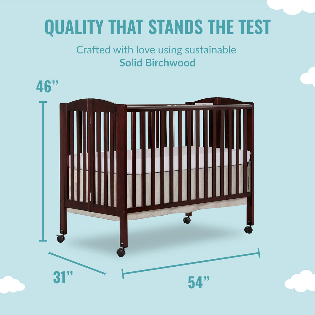 Full Size 2-in-1 Folding Stationary Side Crib with Locking Wheels, Espresso J2633