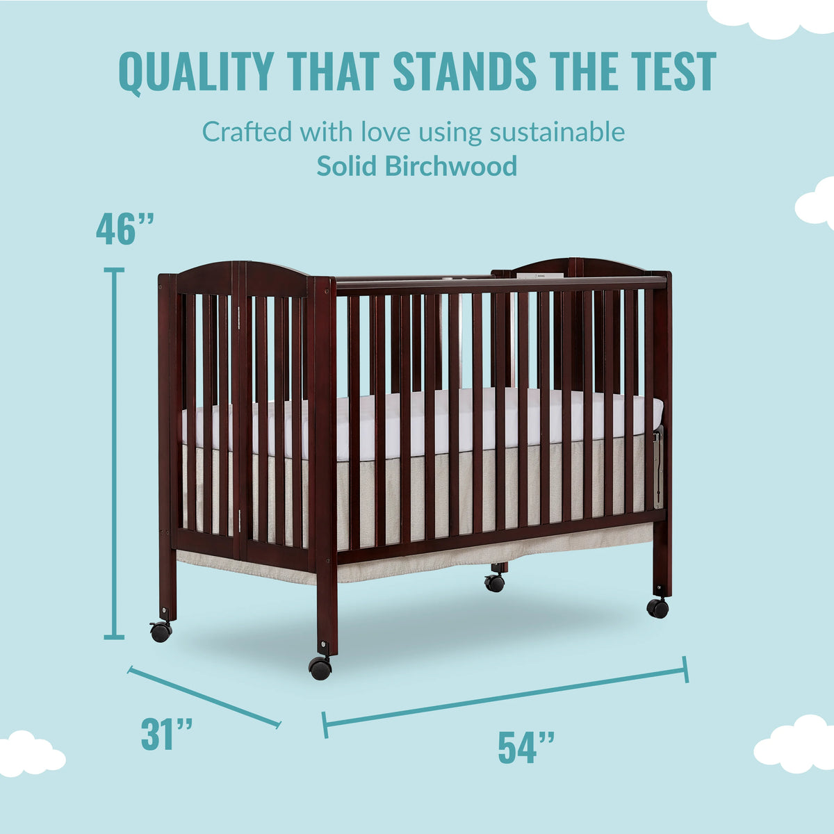 Full Size 2-in-1 Folding Stationary Side Crib with Locking Wheels, Espresso J2633