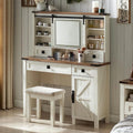 White Vanity Set with Sliding Lighted Mirror and Stool R745