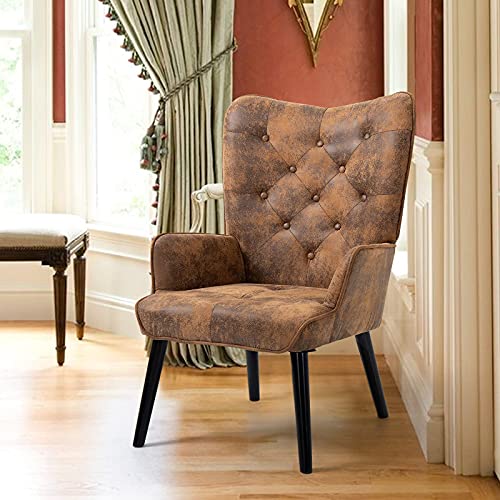 Brown Upholstered Accent Chair with Ottoman S273272