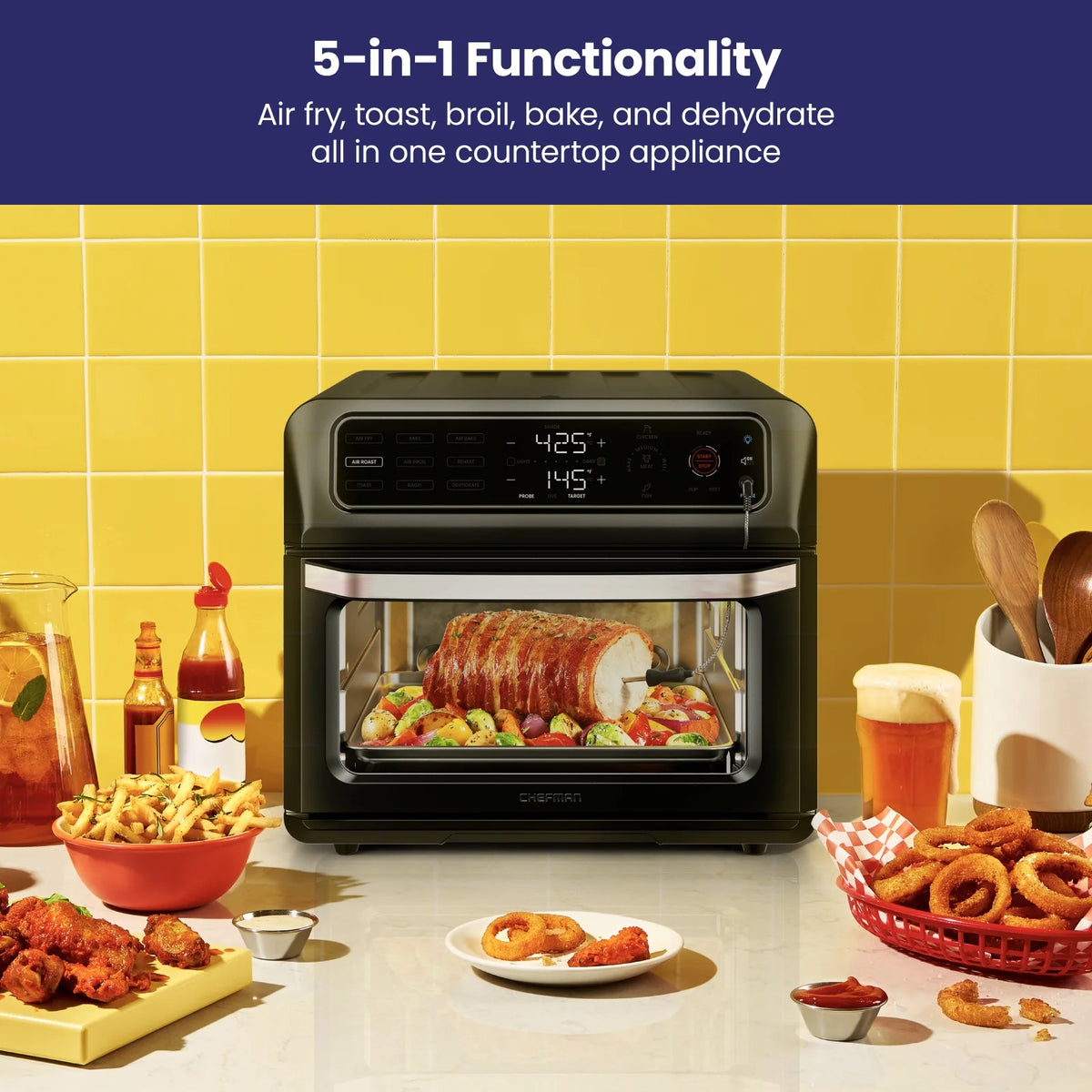 12-in-1 Air Fryer Oven Combo with Probe Thermometer, 20 Qt, Black Stainless Steel V527423