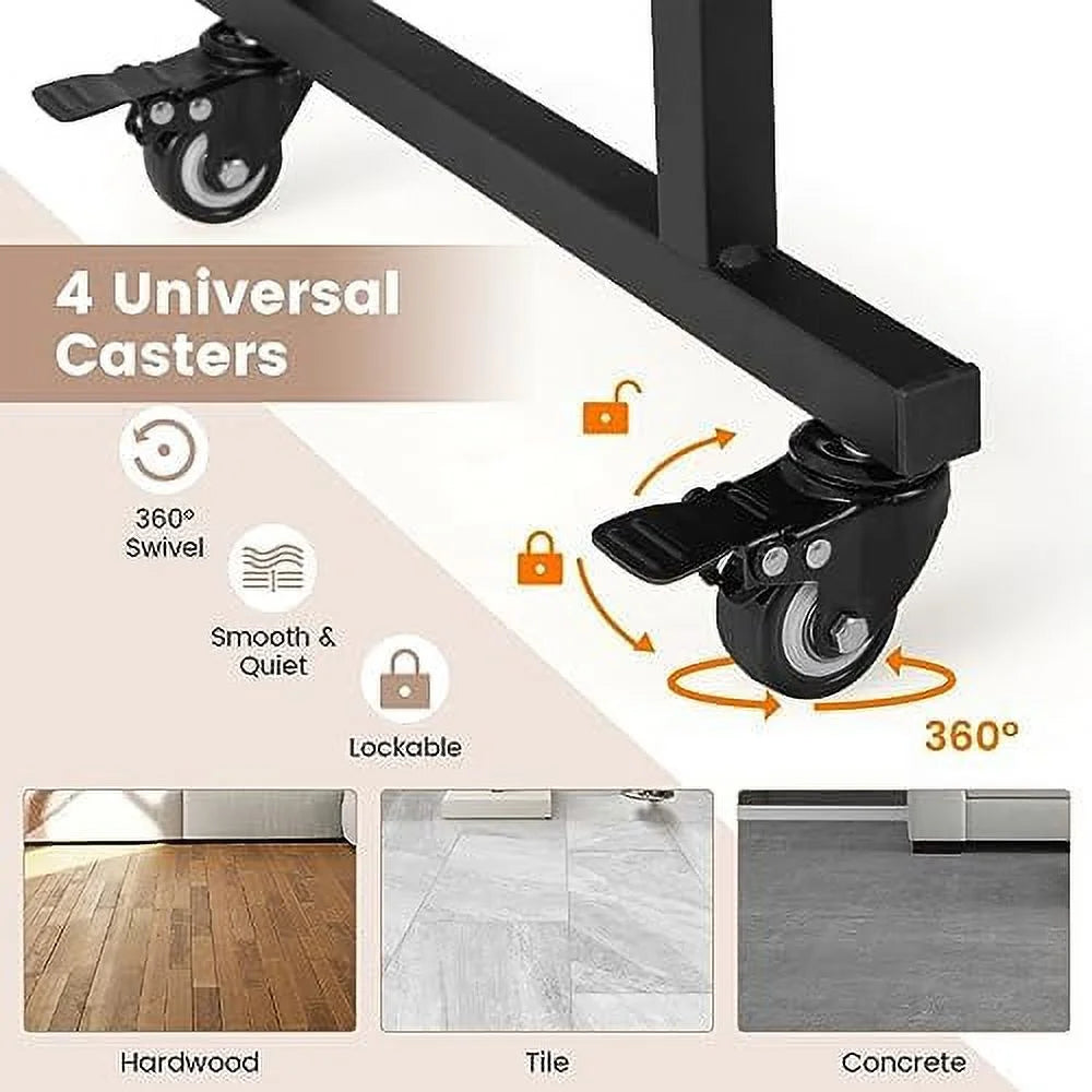 Rolling Computer Desk with Keyboard Tray and 3 Hooks H4681