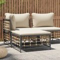 Beige Cushion Poly Rattan Patio Footstool H5521