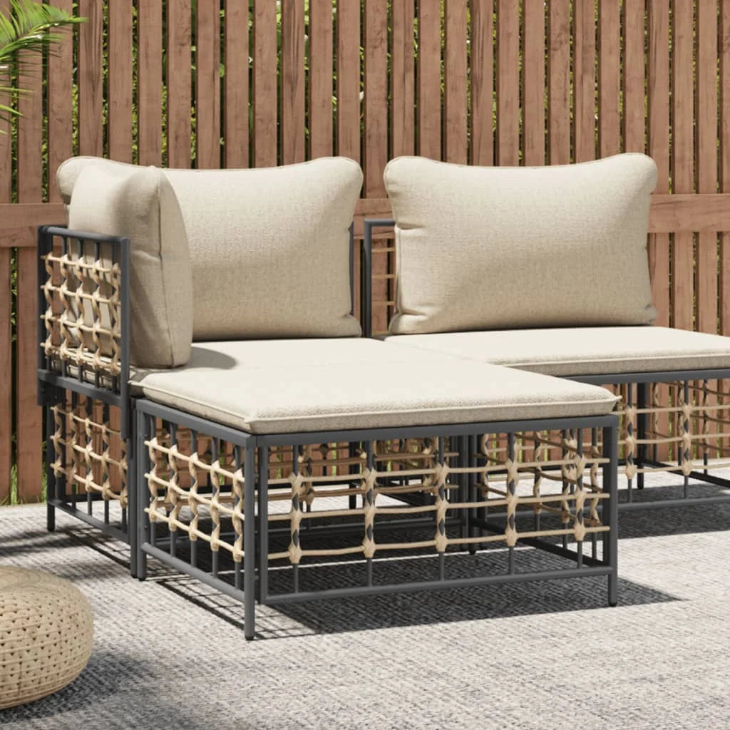 Beige Cushion Poly Rattan Patio Footstool H5521