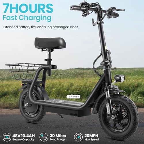 Electric Scooter with Seat, 1200W Motor, 30 Miles Range, Foldable with Basket Y71154