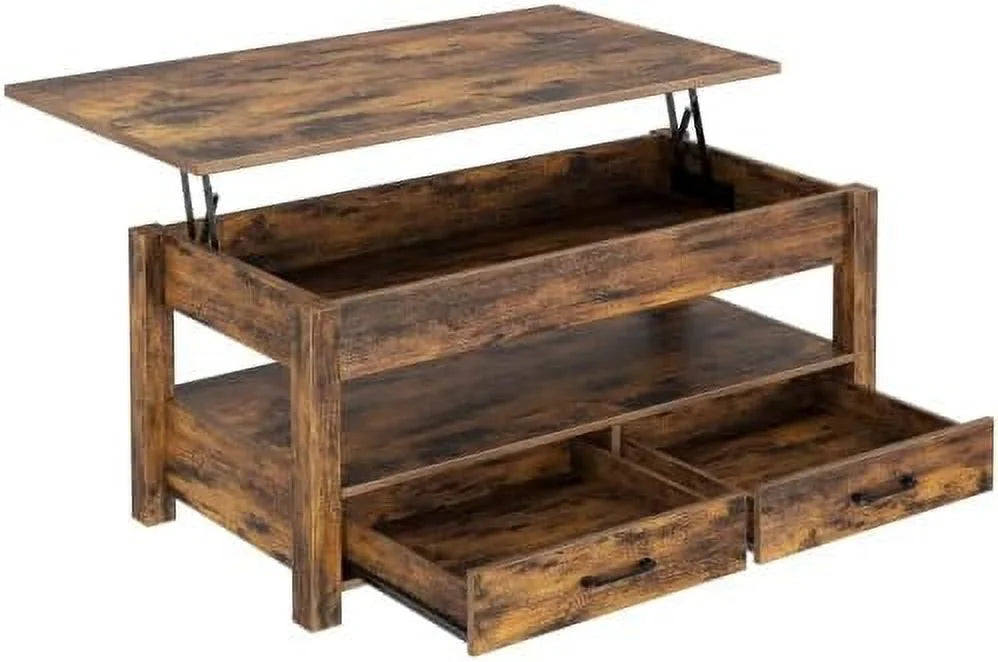 Lift Top Coffee Table with Drawers and Hidden Compartment Black C73037