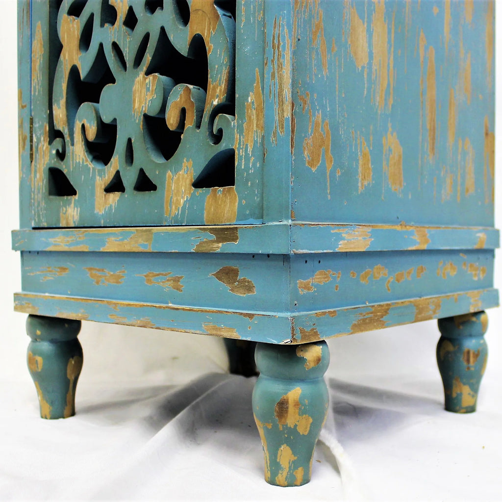 Teal Wooden End Table with Carved Legs O599650